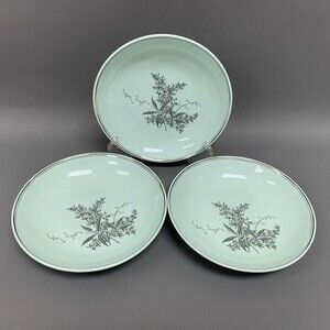 Lady Empire Princess Permacal Coup Bowls Oven Proof Green Platinum Trim Lot of 3